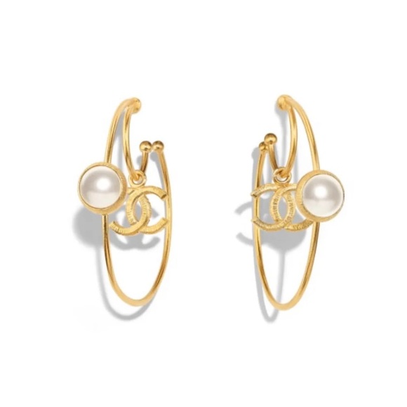 CHANEL Jewelry - Chanel Pearl and CC Hoop Earrings